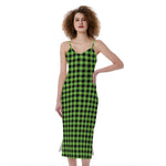 UFO Green Buffalo Plaid Print Slim Fit Midi Cami Dress