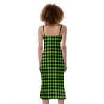 UFO Green Buffalo Plaid Print Slim Fit Midi Cami Dress
