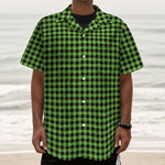 UFO Green Buffalo Plaid Print Textured Short Sleeve Shirt