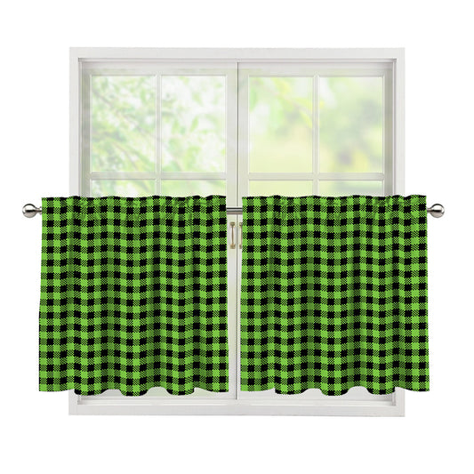 UFO Green Buffalo Plaid Print Tier Curtains