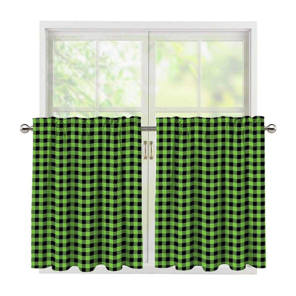 UFO Green Buffalo Plaid Print Tier Curtains