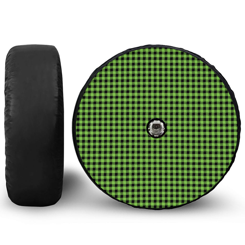 UFO Green Buffalo Plaid Print Tire Cover With Camera Hole