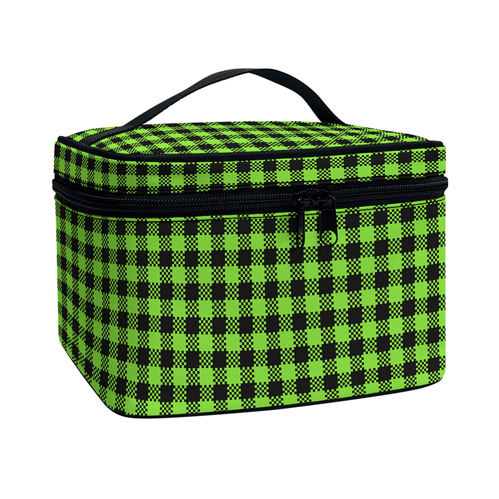 UFO Green Buffalo Plaid Print Travel Makeup Bag