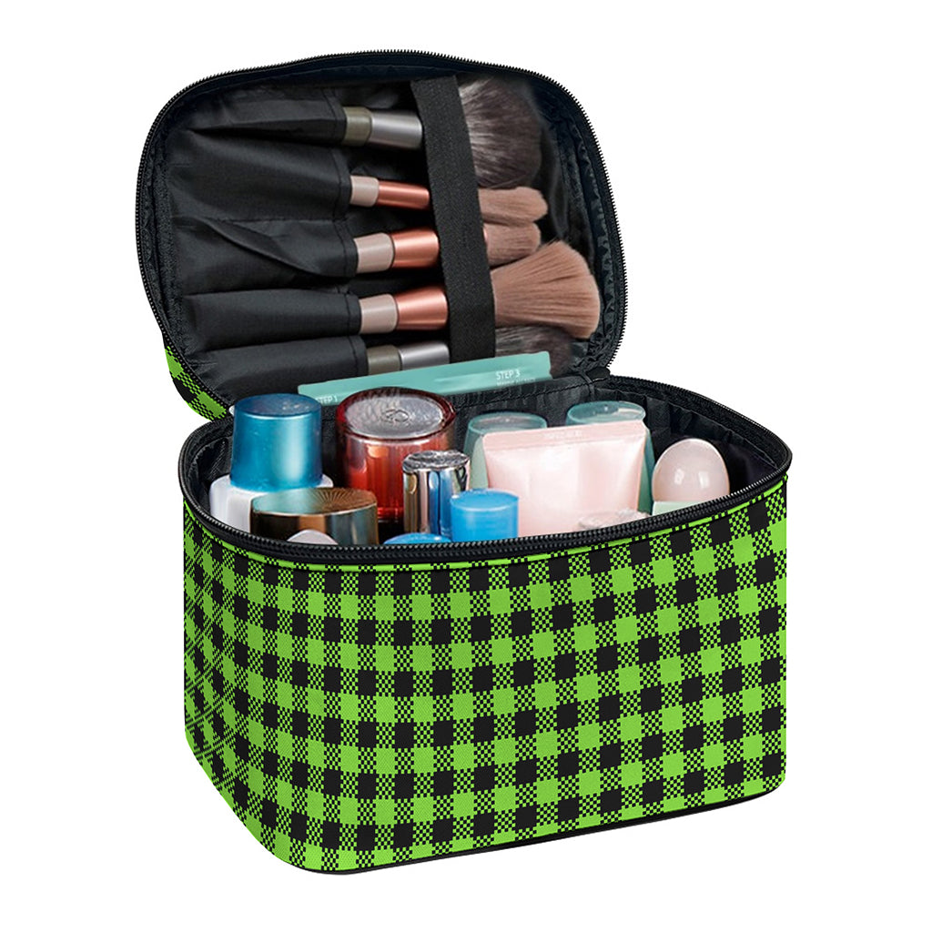 UFO Green Buffalo Plaid Print Travel Makeup Bag
