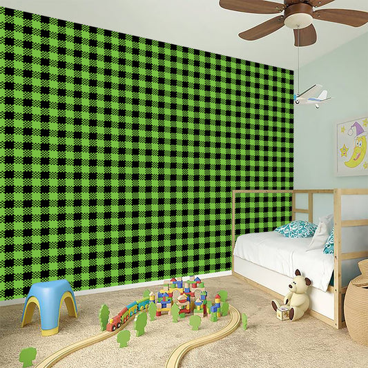 UFO Green Buffalo Plaid Print Wall Sticker