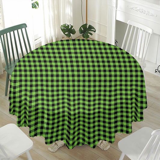 UFO Green Buffalo Plaid Print Waterproof Round Tablecloth