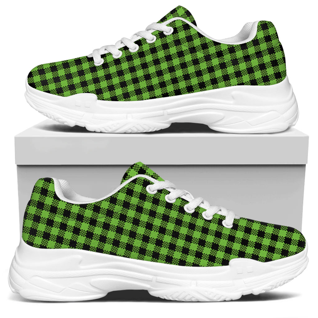 UFO Green Buffalo Plaid Print White Chunky Shoes