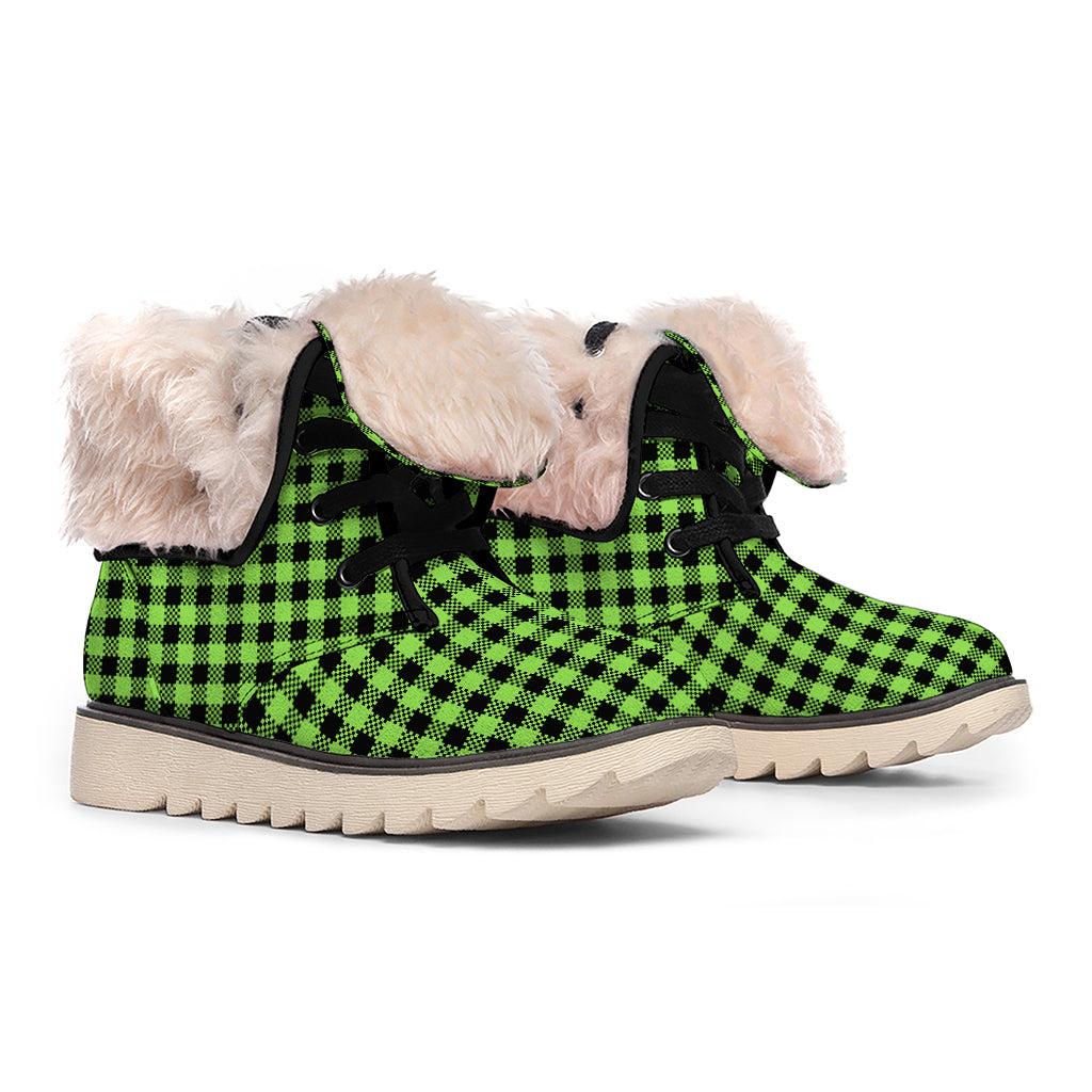 UFO Green Buffalo Plaid Print Winter Boots
