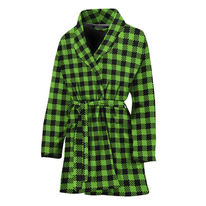 UFO Green Buffalo Plaid Print Women's Bathrobe
