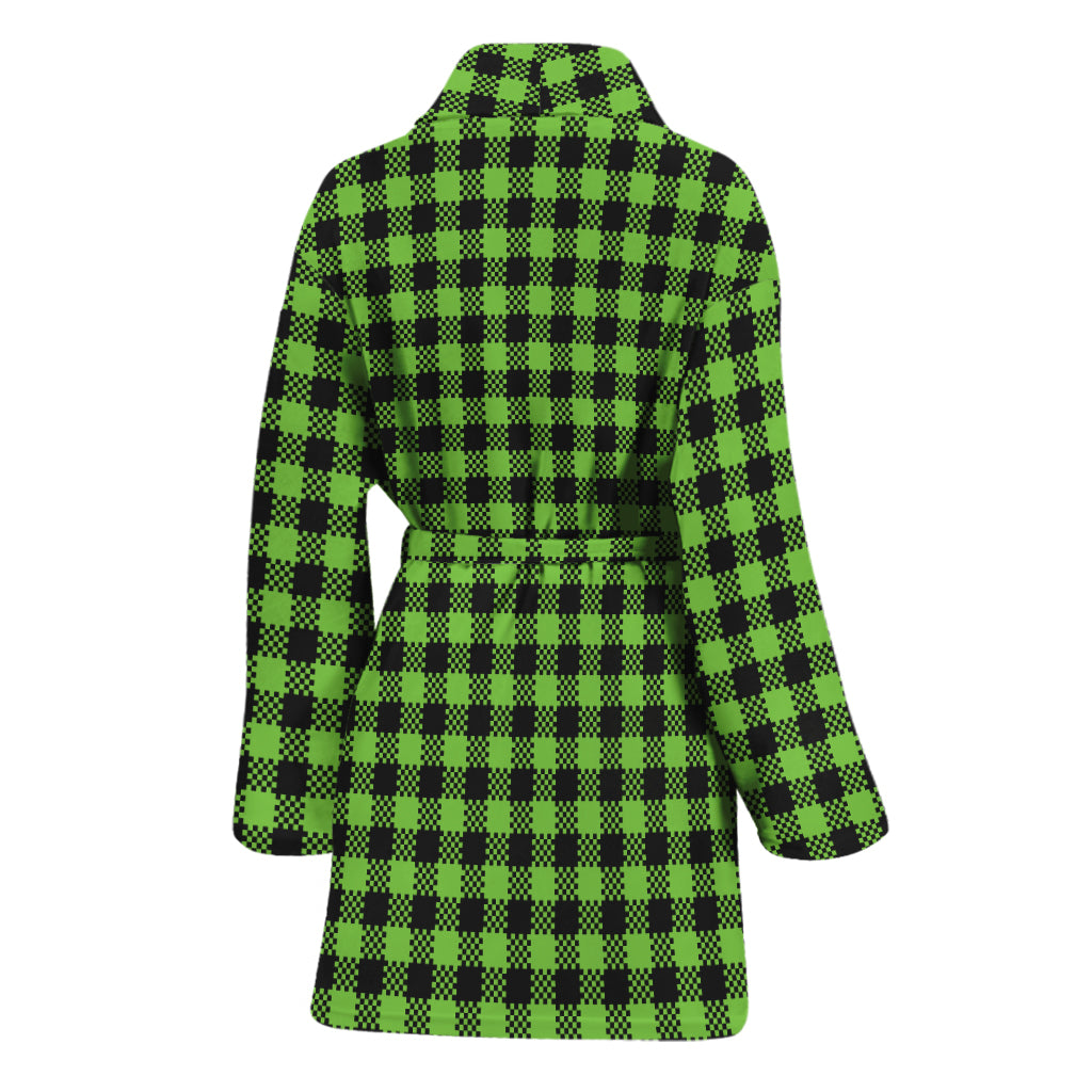 UFO Green Buffalo Plaid Print Women's Bathrobe