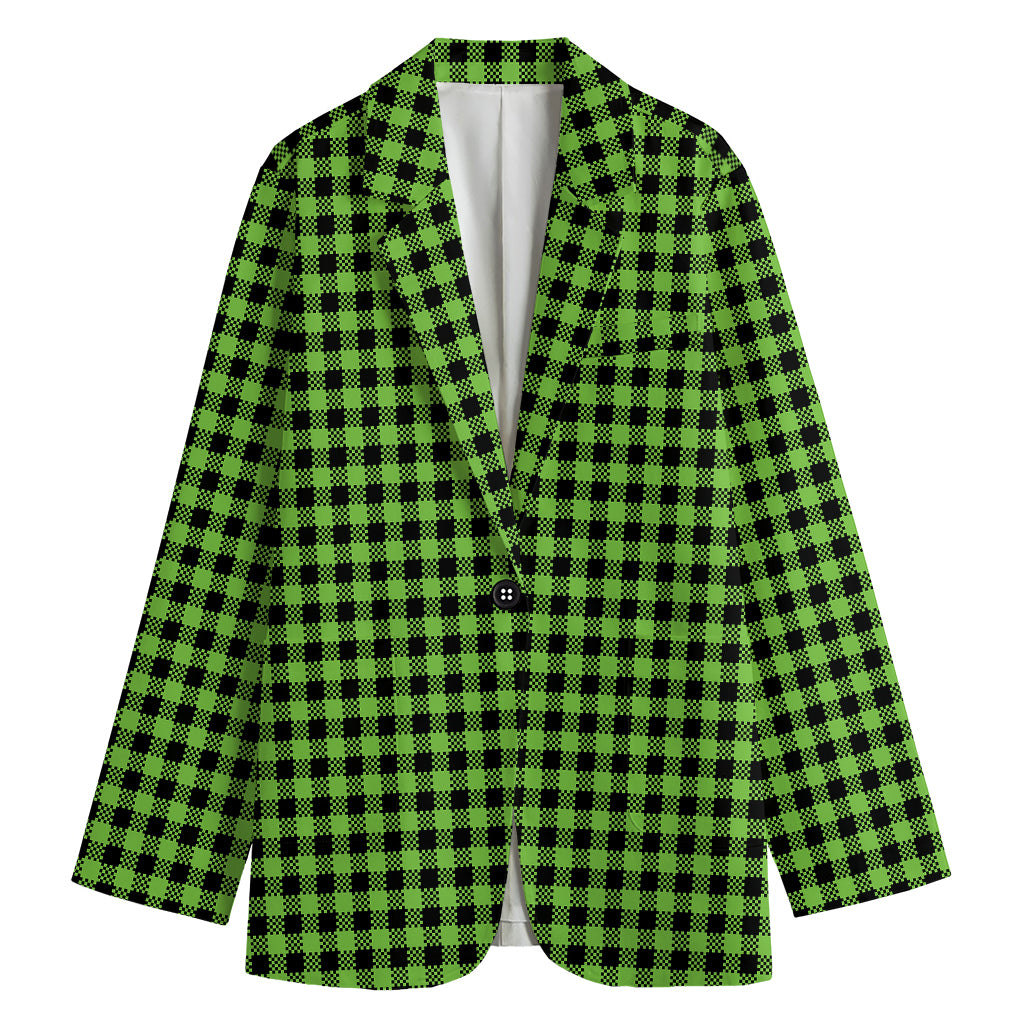 UFO Green Buffalo Plaid Print Women's Blazer