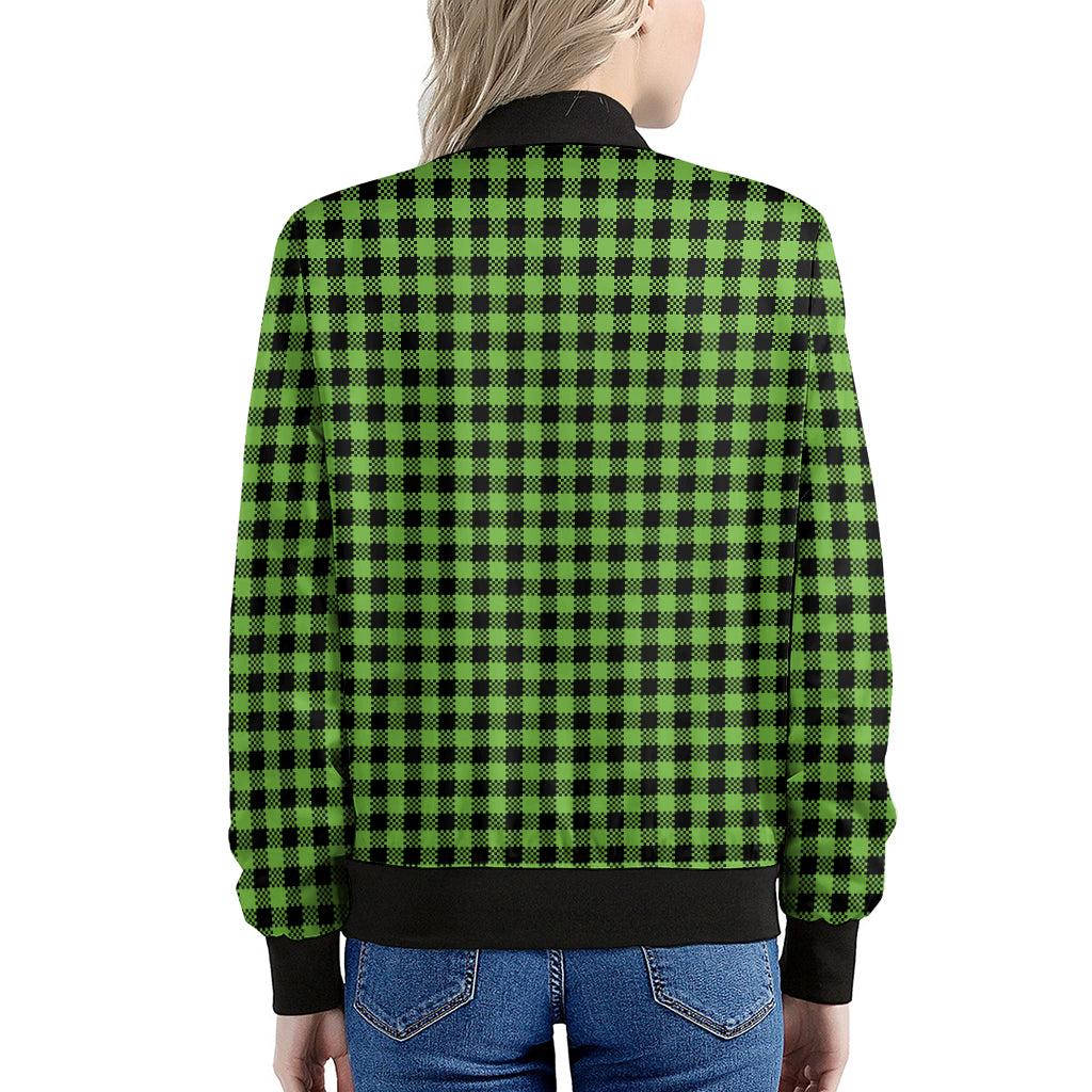 UFO Green Buffalo Plaid Print Women's Bomber Jacket