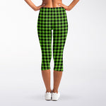 UFO Green Buffalo Plaid Print Women's Capri Leggings