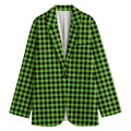 UFO Green Buffalo Plaid Print Women's Cotton Blazer