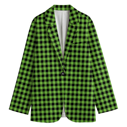 UFO Green Buffalo Plaid Print Women's Cotton Blazer