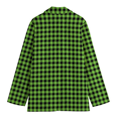 UFO Green Buffalo Plaid Print Women's Cotton Blazer