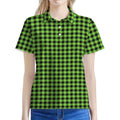 UFO Green Buffalo Plaid Print Women's Polo Shirt