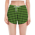 UFO Green Buffalo Plaid Print Women's Split Running Shorts