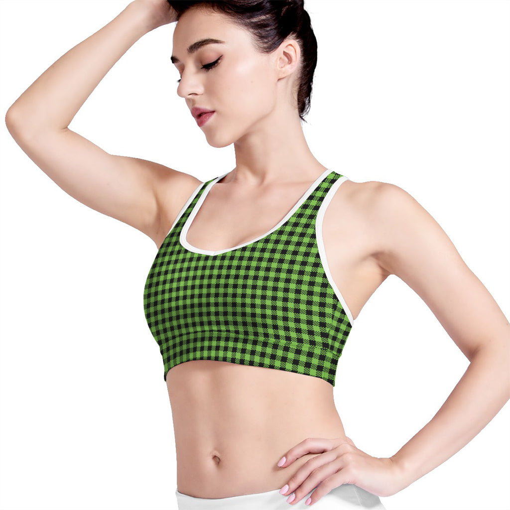 UFO Green Buffalo Plaid Print Women's Sports Bra