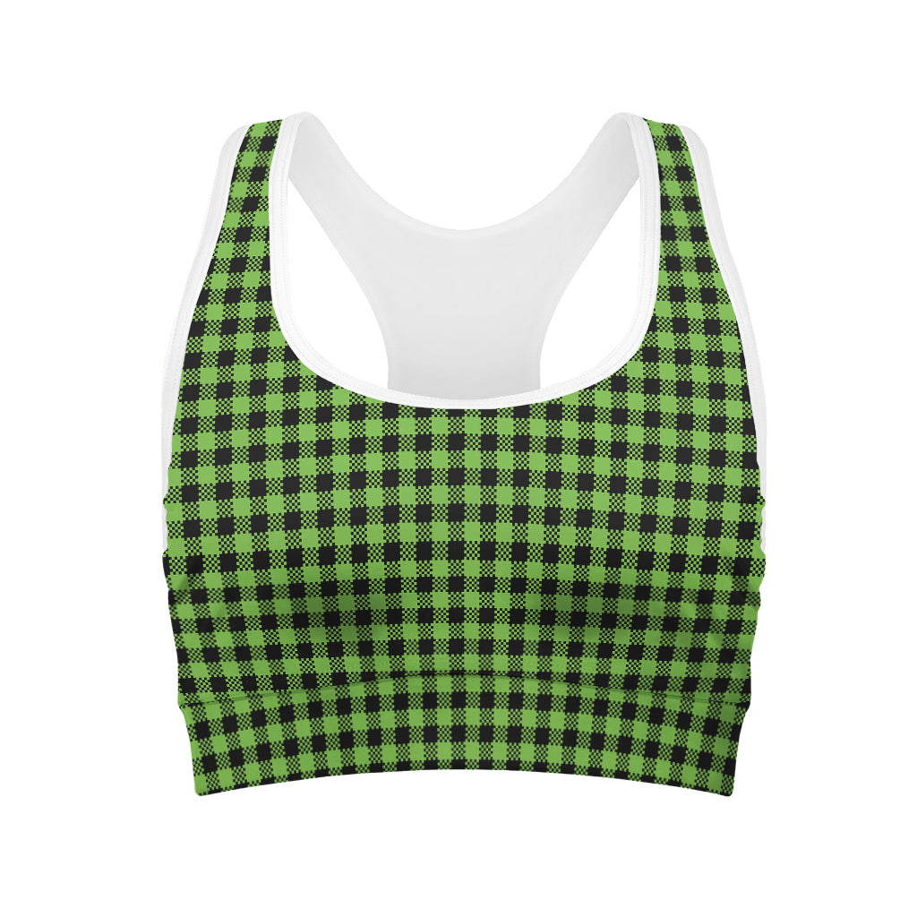 UFO Green Buffalo Plaid Print Women's Sports Bra