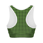 UFO Green Buffalo Plaid Print Women's Sports Bra