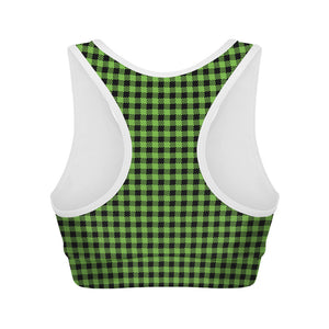 UFO Green Buffalo Plaid Print Women's Sports Bra