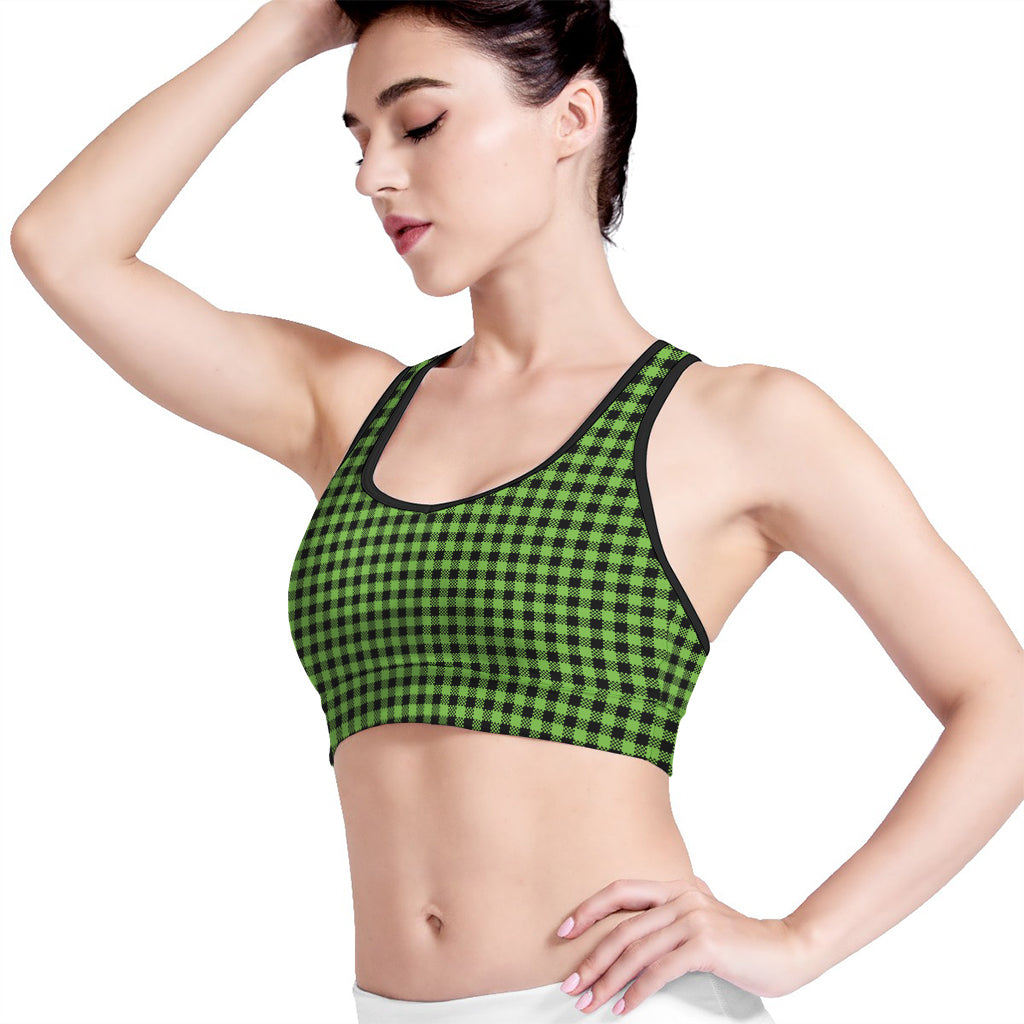 UFO Green Buffalo Plaid Print Women's Sports Bra