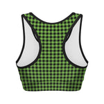 UFO Green Buffalo Plaid Print Women's Sports Bra