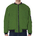 UFO Green Buffalo Plaid Print Zip Sleeve Bomber Jacket