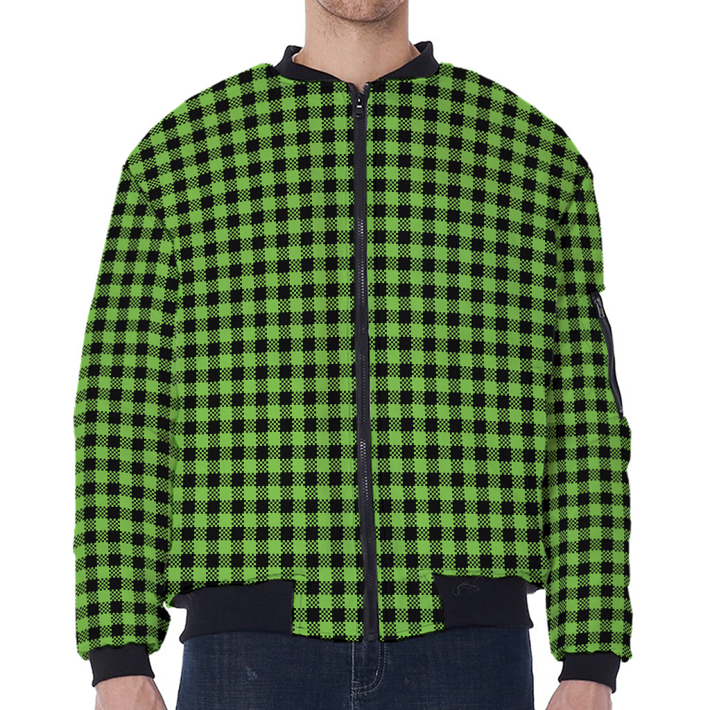 UFO Green Buffalo Plaid Print Zip Sleeve Bomber Jacket