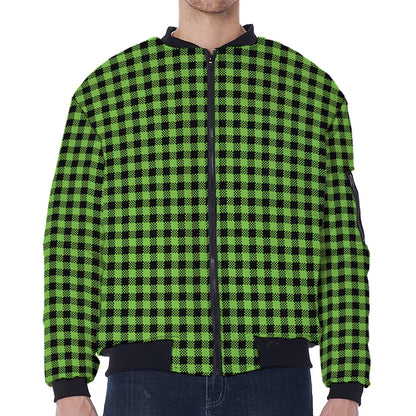 UFO Green Buffalo Plaid Print Zip Sleeve Bomber Jacket