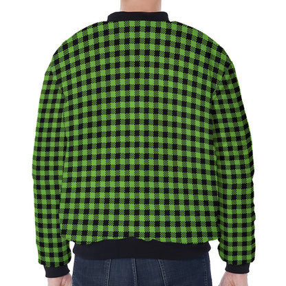 UFO Green Buffalo Plaid Print Zip Sleeve Bomber Jacket