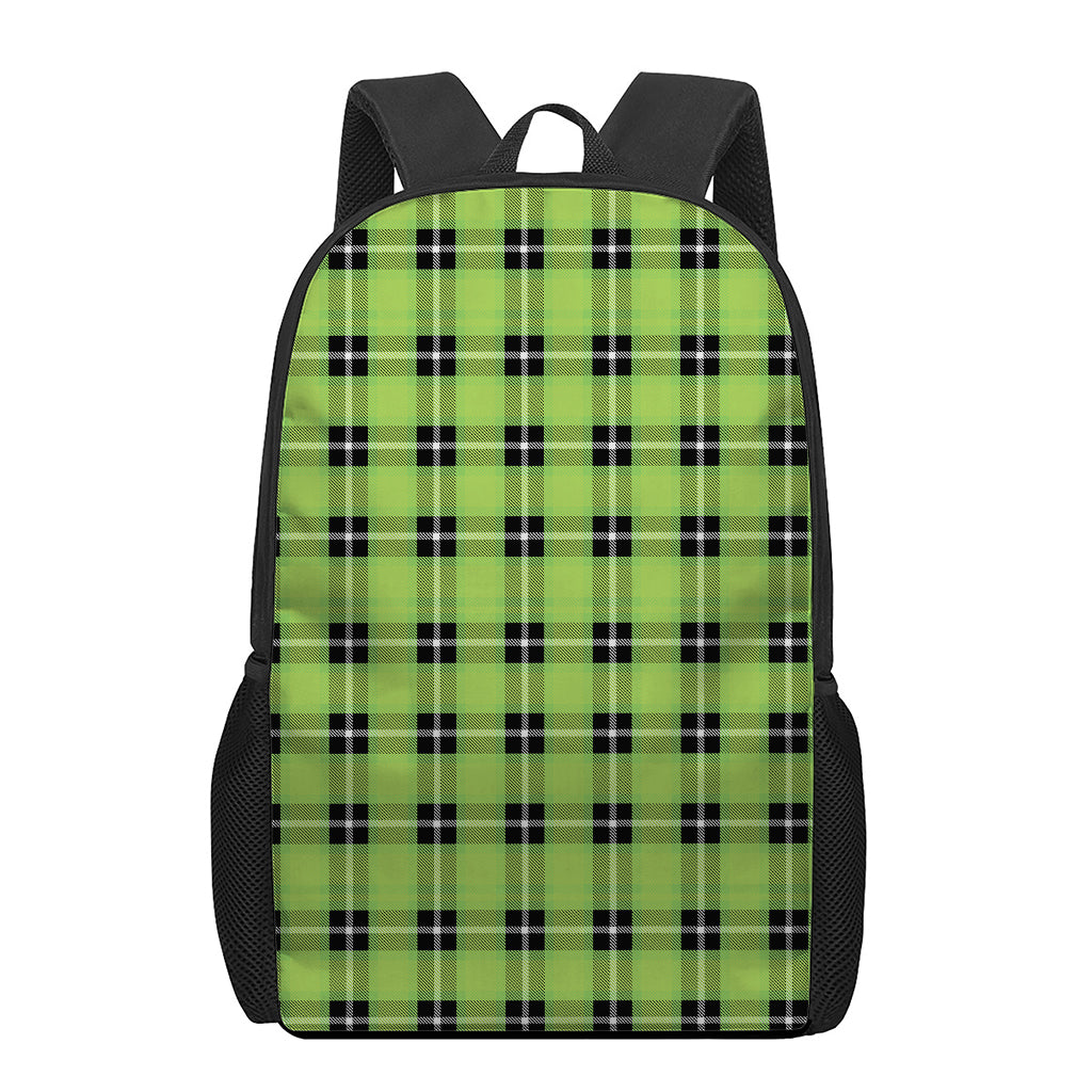 UFO Green Tartan Pattern Print 17 Inch Backpack