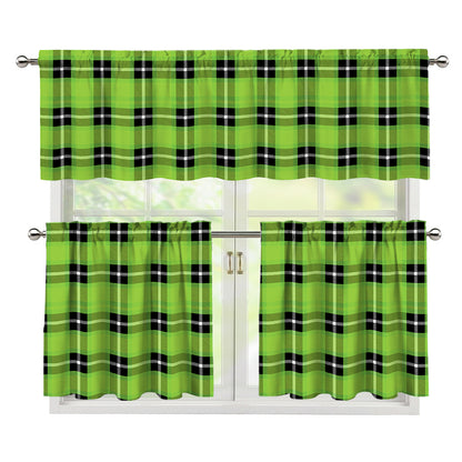 UFO Green Tartan Pattern Print 3 Piece Kitchen Curtains