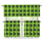 UFO Green Tartan Pattern Print 3 Piece Kitchen Curtains