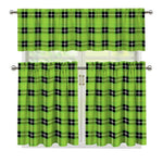 UFO Green Tartan Pattern Print 3 Piece Kitchen Curtains