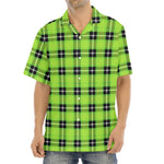 UFO Green Tartan Pattern Print Aloha Shirt