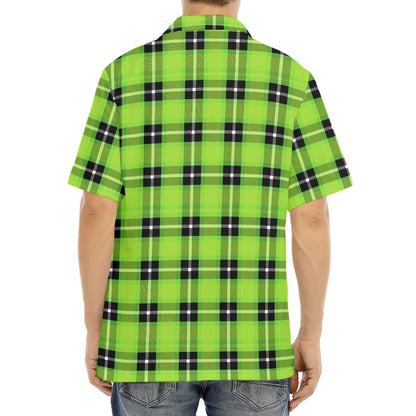 UFO Green Tartan Pattern Print Aloha Shirt