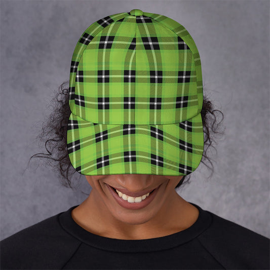 UFO Green Tartan Pattern Print Baseball Cap