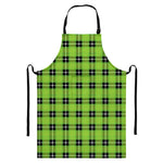UFO Green Tartan Pattern Print Bib Apron With Pocket