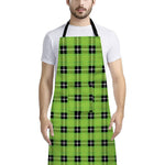 UFO Green Tartan Pattern Print Bib Apron With Pocket