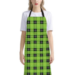 UFO Green Tartan Pattern Print Bib Apron With Pocket
