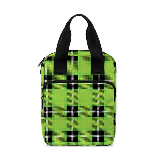 UFO Green Tartan Pattern Print Bible Tote Bag