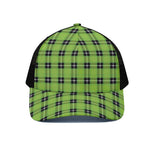 UFO Green Tartan Pattern Print Black Mesh Trucker Cap