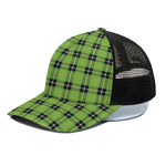 UFO Green Tartan Pattern Print Black Mesh Trucker Cap