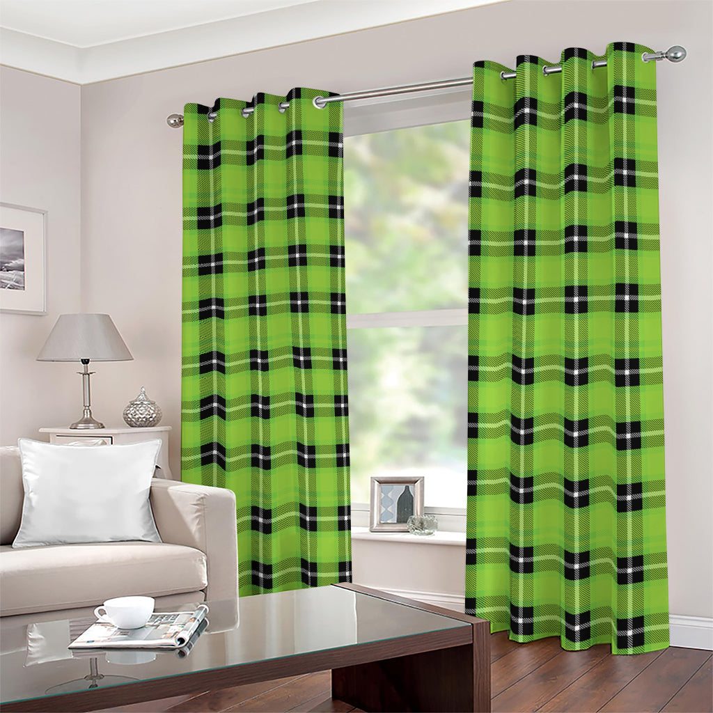 UFO Green Tartan Pattern Print Blackout Grommet Curtains