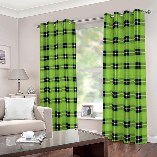 UFO Green Tartan Pattern Print Blackout Grommet Curtains