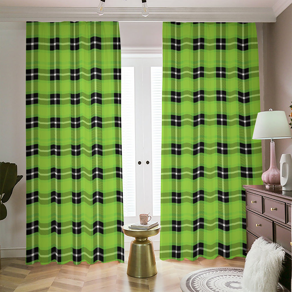 UFO Green Tartan Pattern Print Blackout Pencil Pleat Curtains