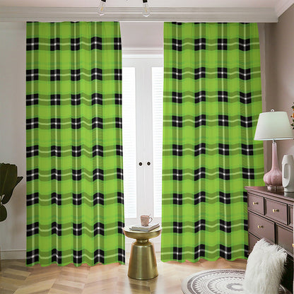 UFO Green Tartan Pattern Print Blackout Pencil Pleat Curtains
