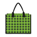 UFO Green Tartan Pattern Print Canvas Tote Bag